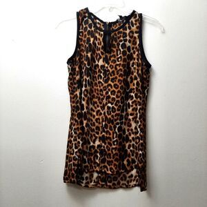 Express Animal Print Cheetah Career Sleeveless Blouse Long Lined Size XS